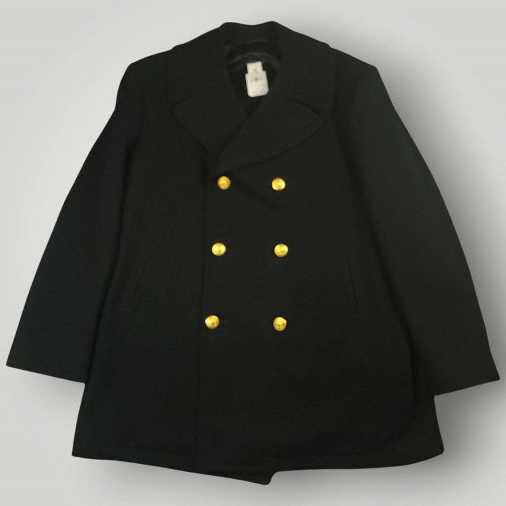US Navy DSCP Mens Peacoat 48R Vtg Wool Quarterdeck Double Breasted Gold Buttons